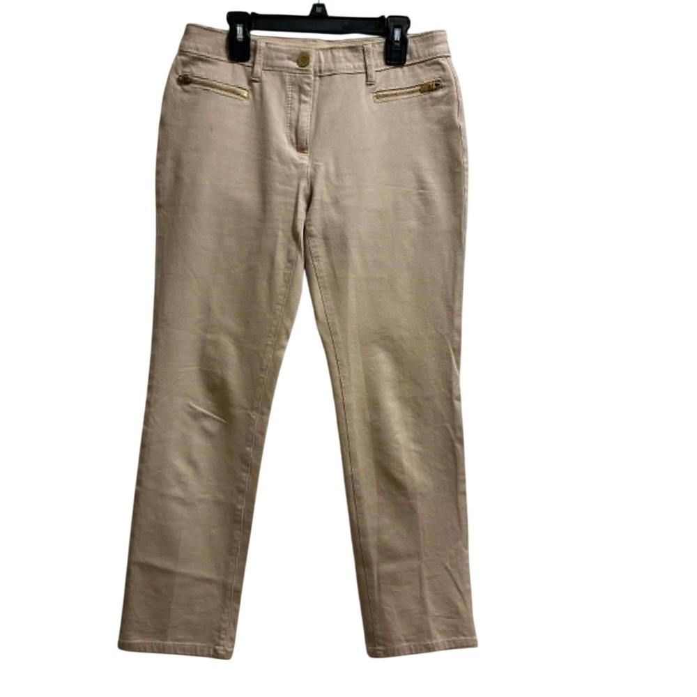 Chico's So Slimming Ankle Pants Womens 00 Tan Gold Zipper Stretch Trousers